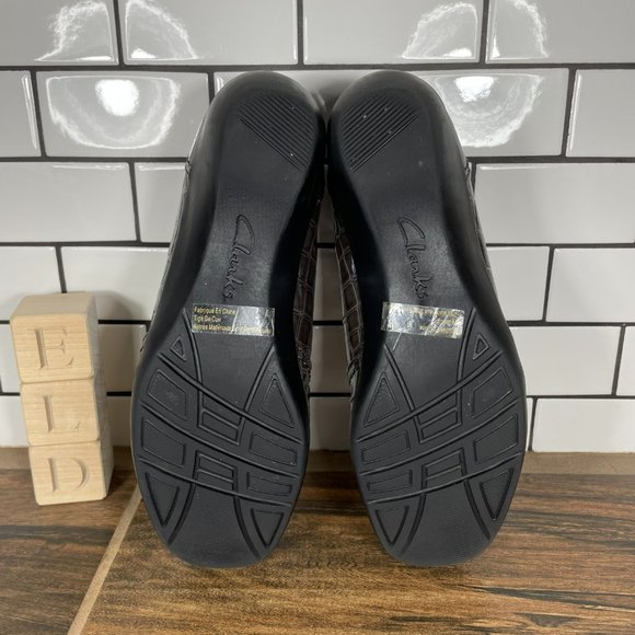 Clarks Bendables Slip On Loafer Dark Taupe Croc Print Faux Leather 36840 Wns 7.5 - Picture 7 of 11
